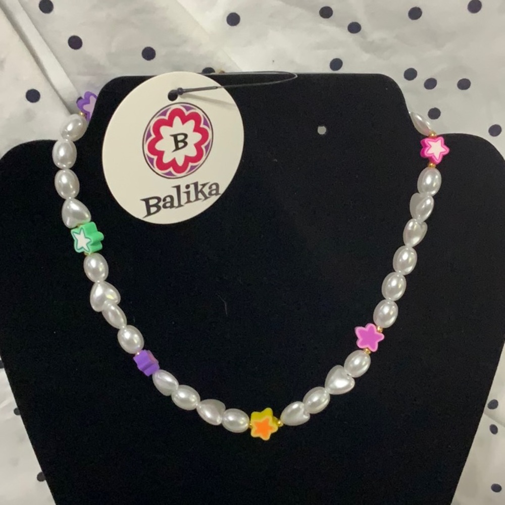 Trendy Simulated Pearl ❤️ necklace/choker with flowers ⭐️ stars beads
